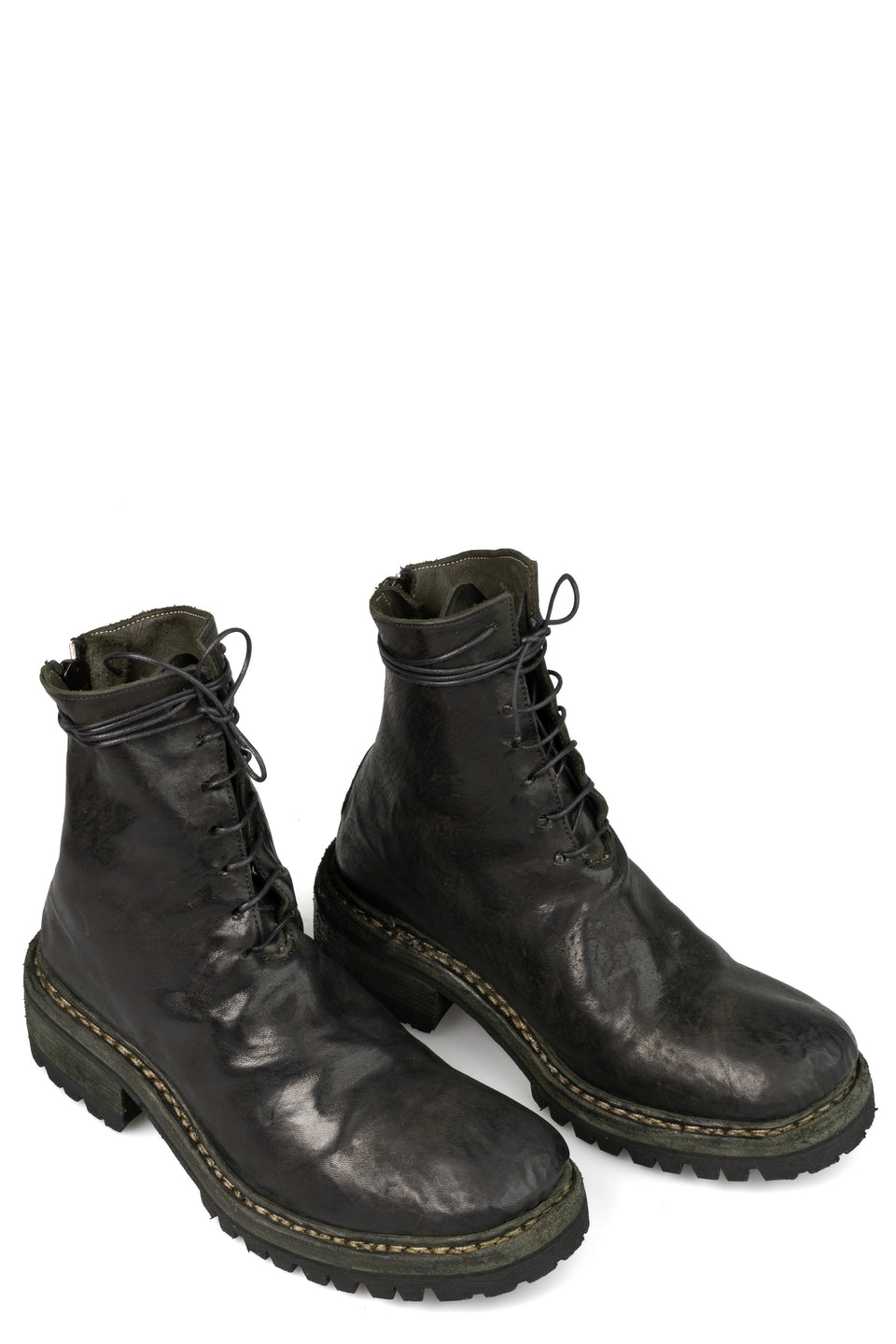 Back zip laced leather boots, Muted Green