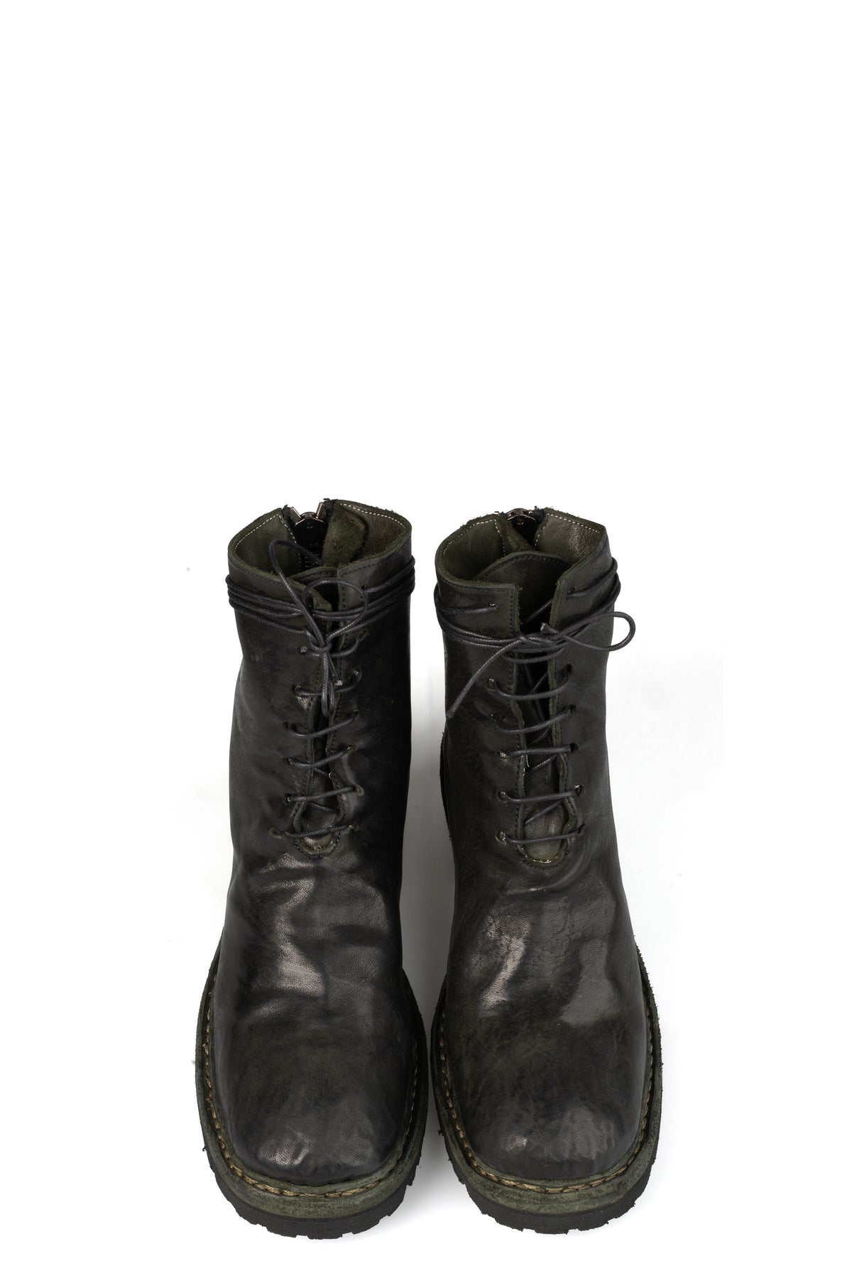 Incarnation | Back zip laced leather boots, Muted Green 11V-71137-VB