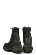 Back zip laced leather boots, Muted Green