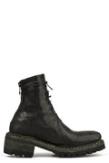 Back zip laced leather boots, Muted Green