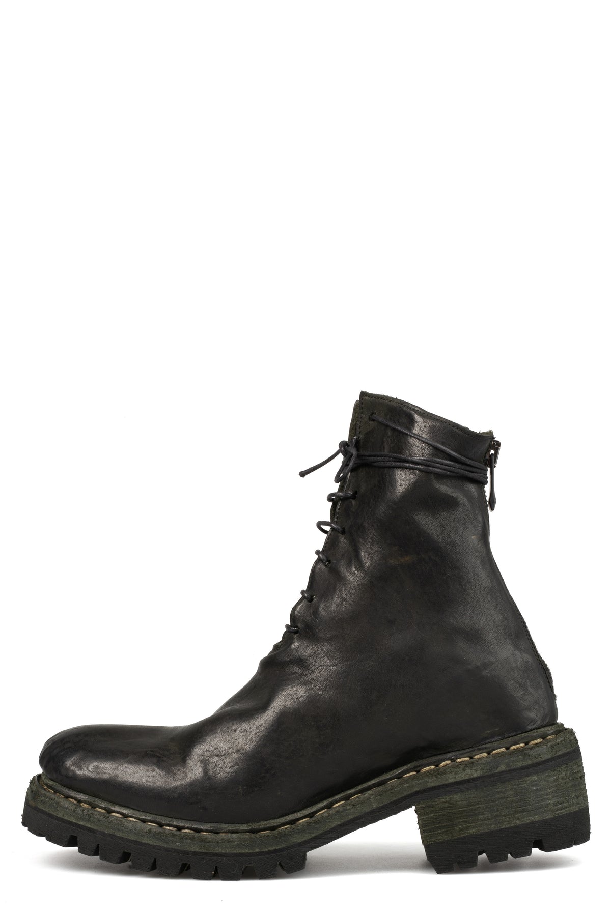 Incarnation | Back zip laced leather boots, Muted Green 11V-71137-VB