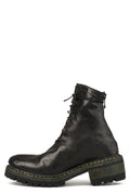 Back zip laced leather boots, Muted Green