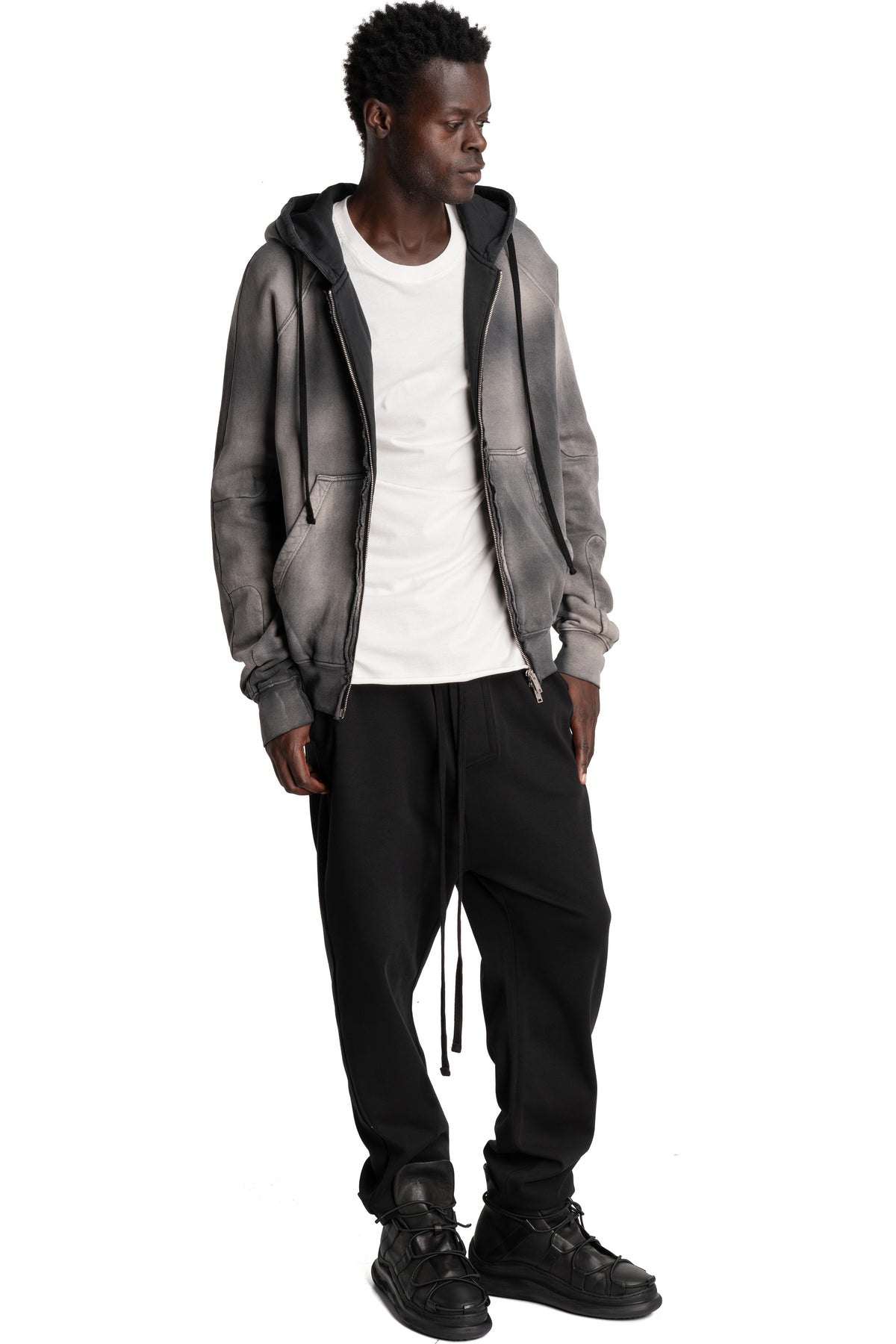 Thom Krom | AW26 - Hooded Zip Jacket, Grey Stone Wash Spray MSJ711