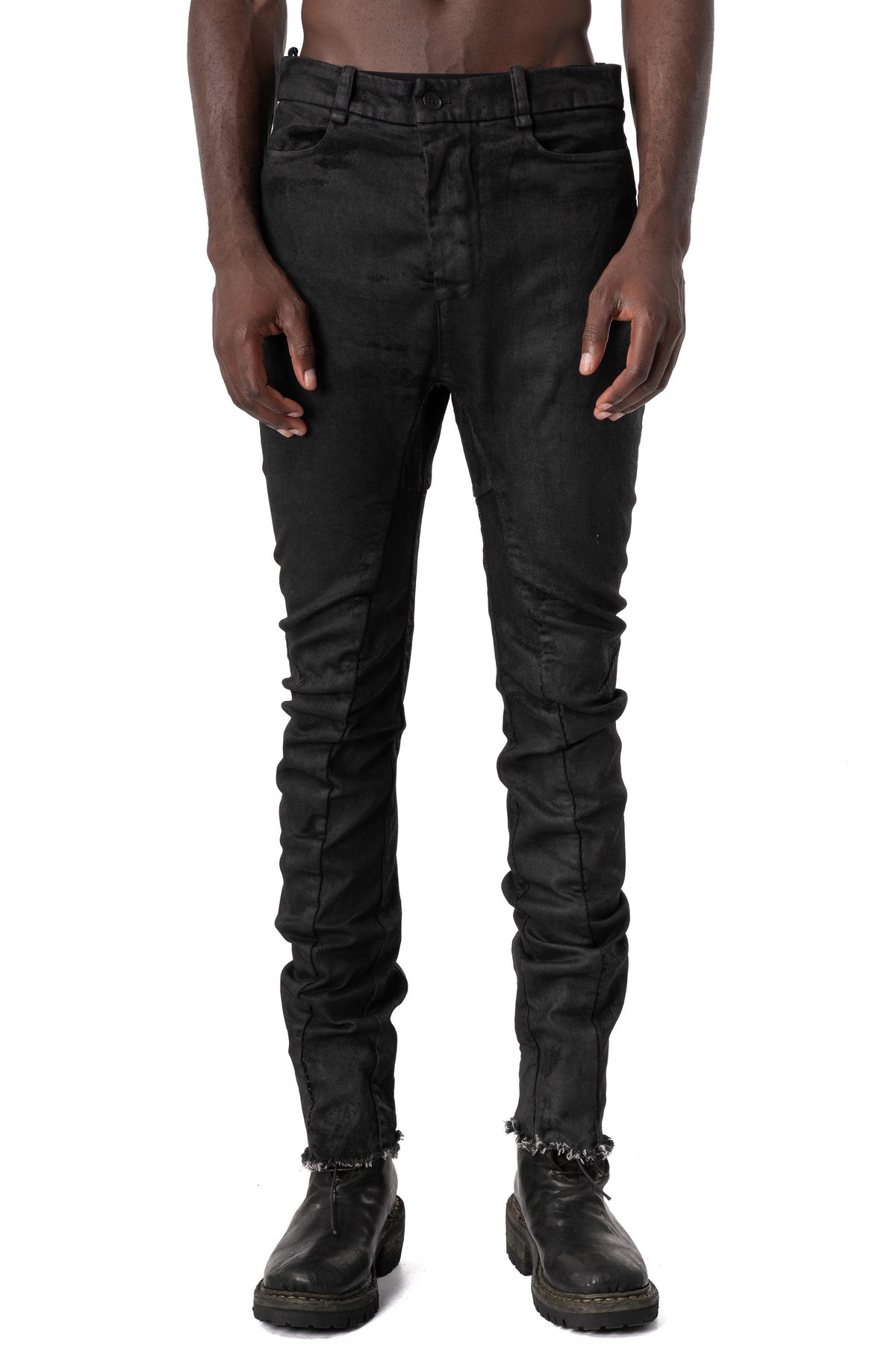 Masnada | AW26 - Stretch multi-seamed slim jeans, Black M3760, front view on model