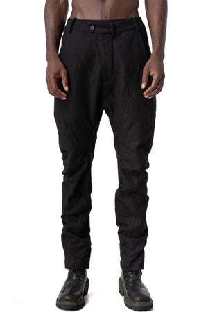 Masnada | AW26 - Wool and linen baggy stitched trousers, Black M3733, front view on model