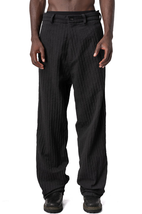 Masnada | AW26 - Stretch corrugated cotton wide-leg pants, Black M3744, front view on model
