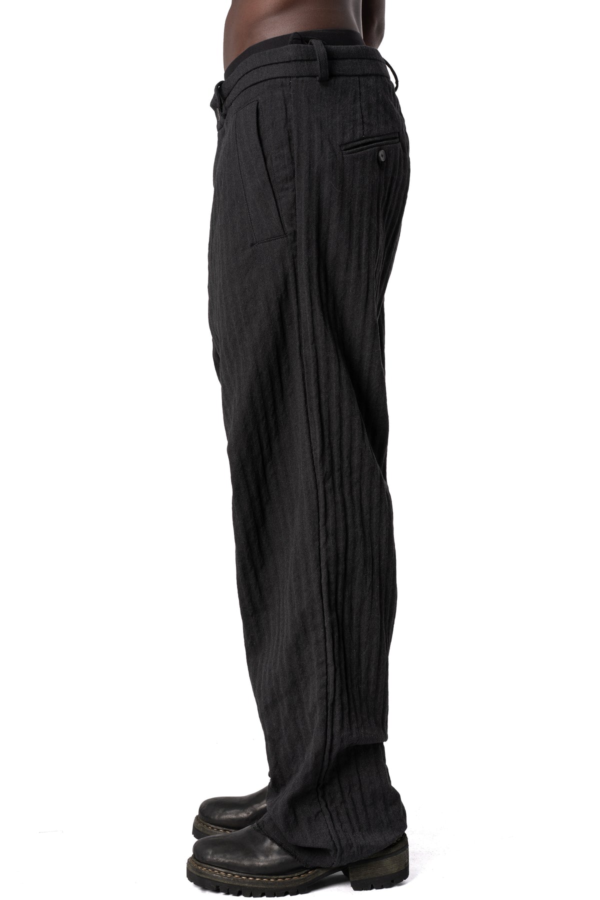 Stretch corrugated cotton wide-leg pants, Black