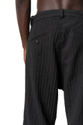 Stretch corrugated cotton wide-leg pants, Black
