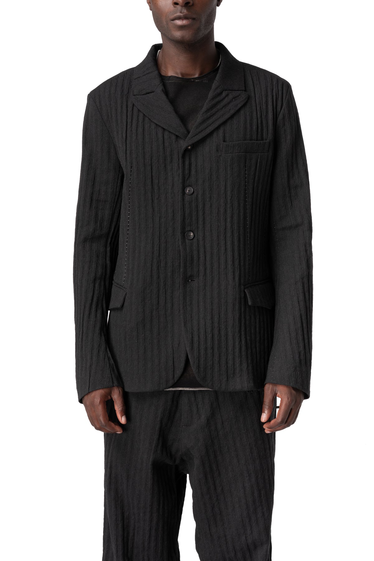 Masnada | AW26 - Stretch corrugated cotton jacket, Black M3741, front view on model