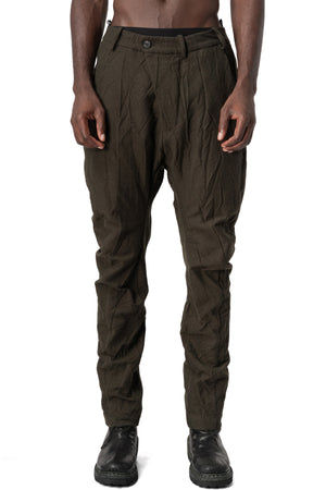 Masnada | AW26 - Wool and linen baggy stitched trousers, Mocha M3733, front view on model