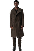 Double-breasted crushed wool and linen pocket coat, Mocha