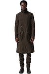 Double-breasted crushed wool and linen pocket coat, Mocha
