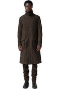 Double-breasted crushed wool and linen pocket coat, Mocha