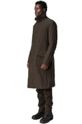 Double-breasted crushed wool and linen pocket coat, Mocha