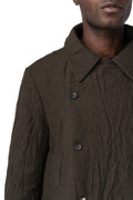 Double-breasted crushed wool and linen pocket coat, Mocha