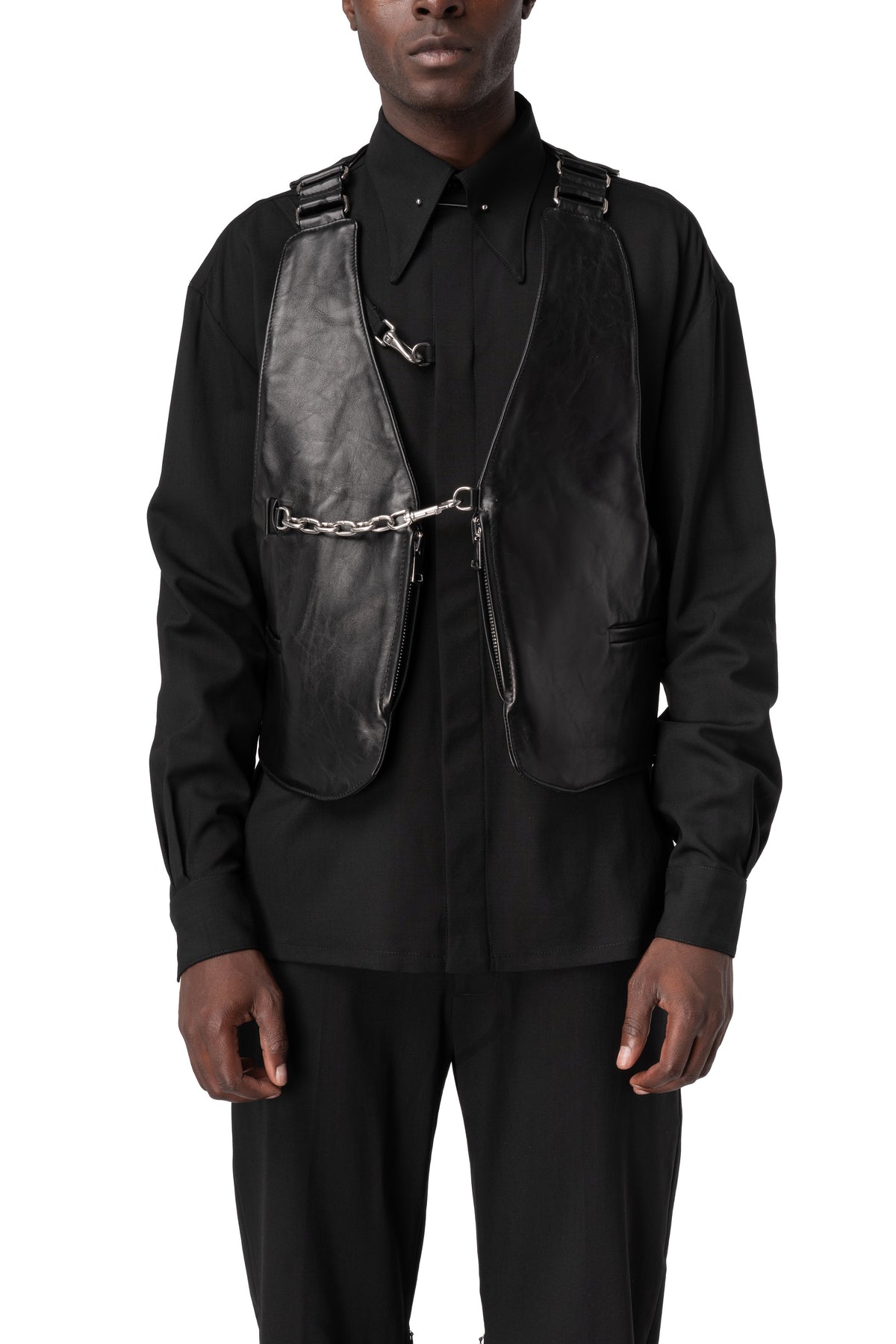 Wool pierce collar shirt, Black