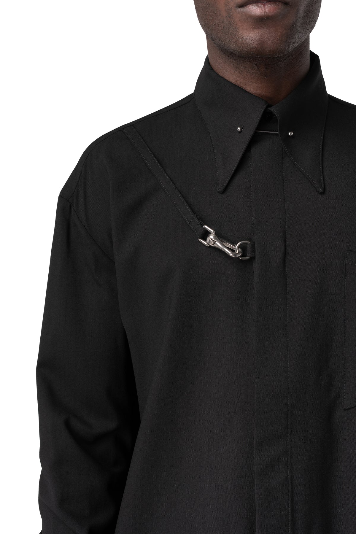 Wool pierce collar shirt, Black