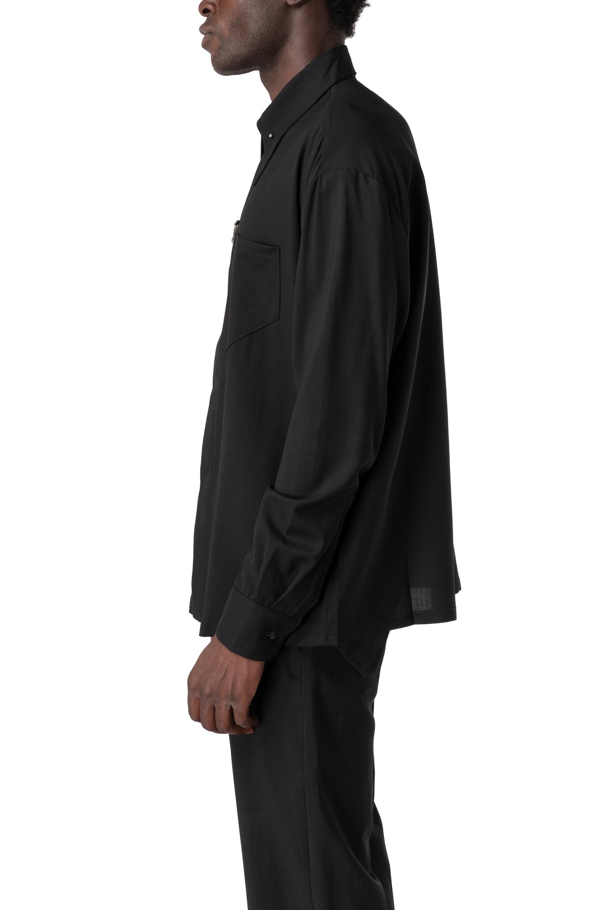Wool pierce collar shirt, Black
