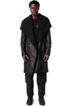 Faux sheepskin hooded coat, Black