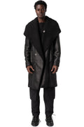 Faux sheepskin hooded coat, Black