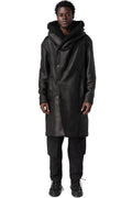 Faux sheepskin hooded coat, Black