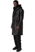 Faux sheepskin hooded coat, Black
