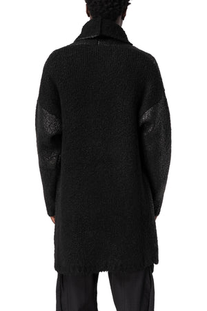 Reversible coated bouclé knit coat, Black