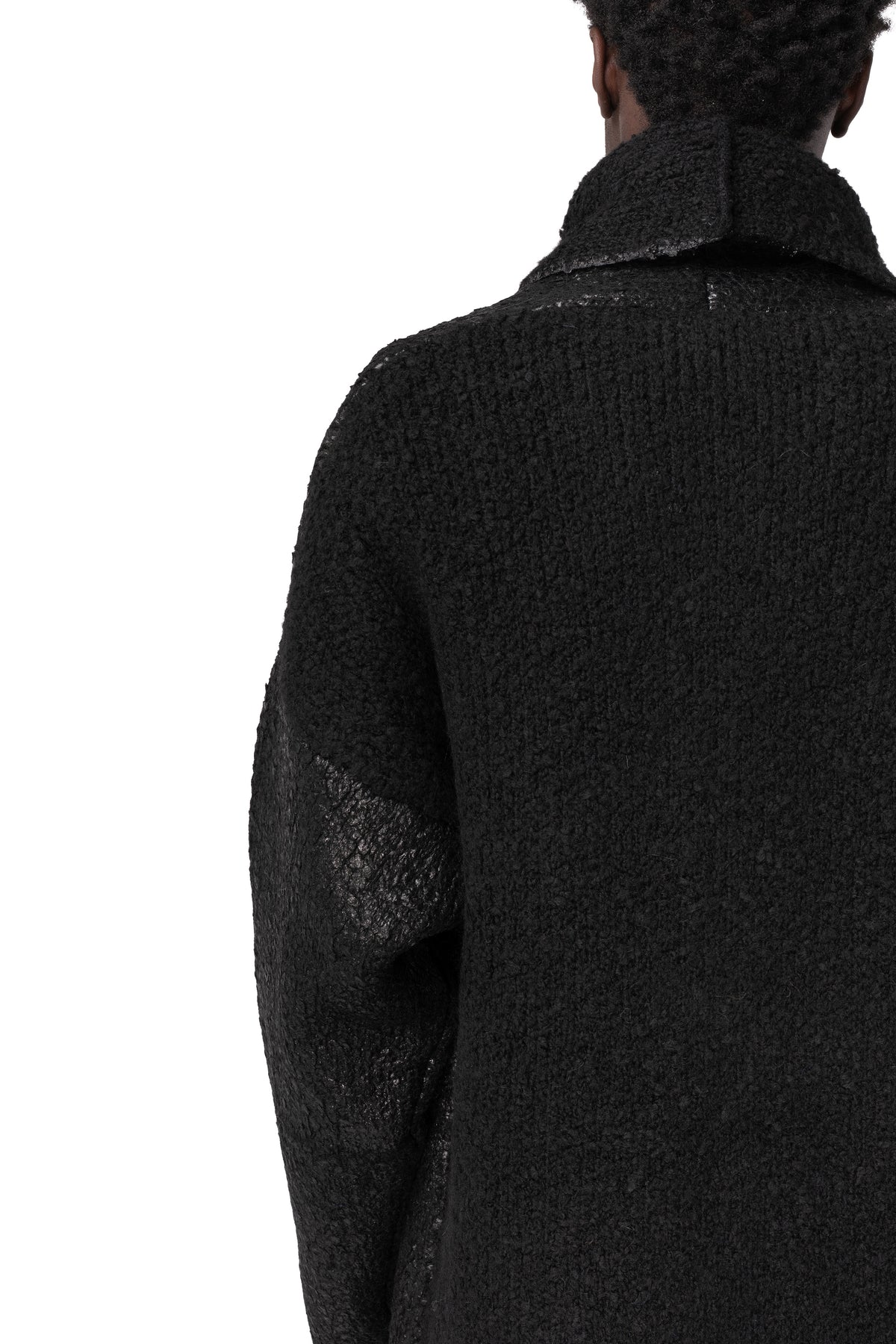 Reversible coated bouclé knit coat, Black