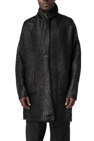 Reversible coated bouclé knit coat, Black