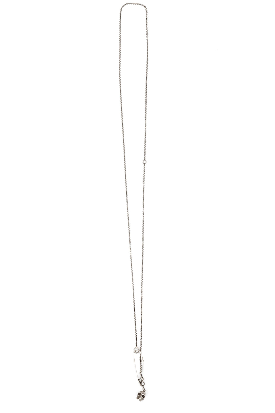 Skull safety pin chain necklace