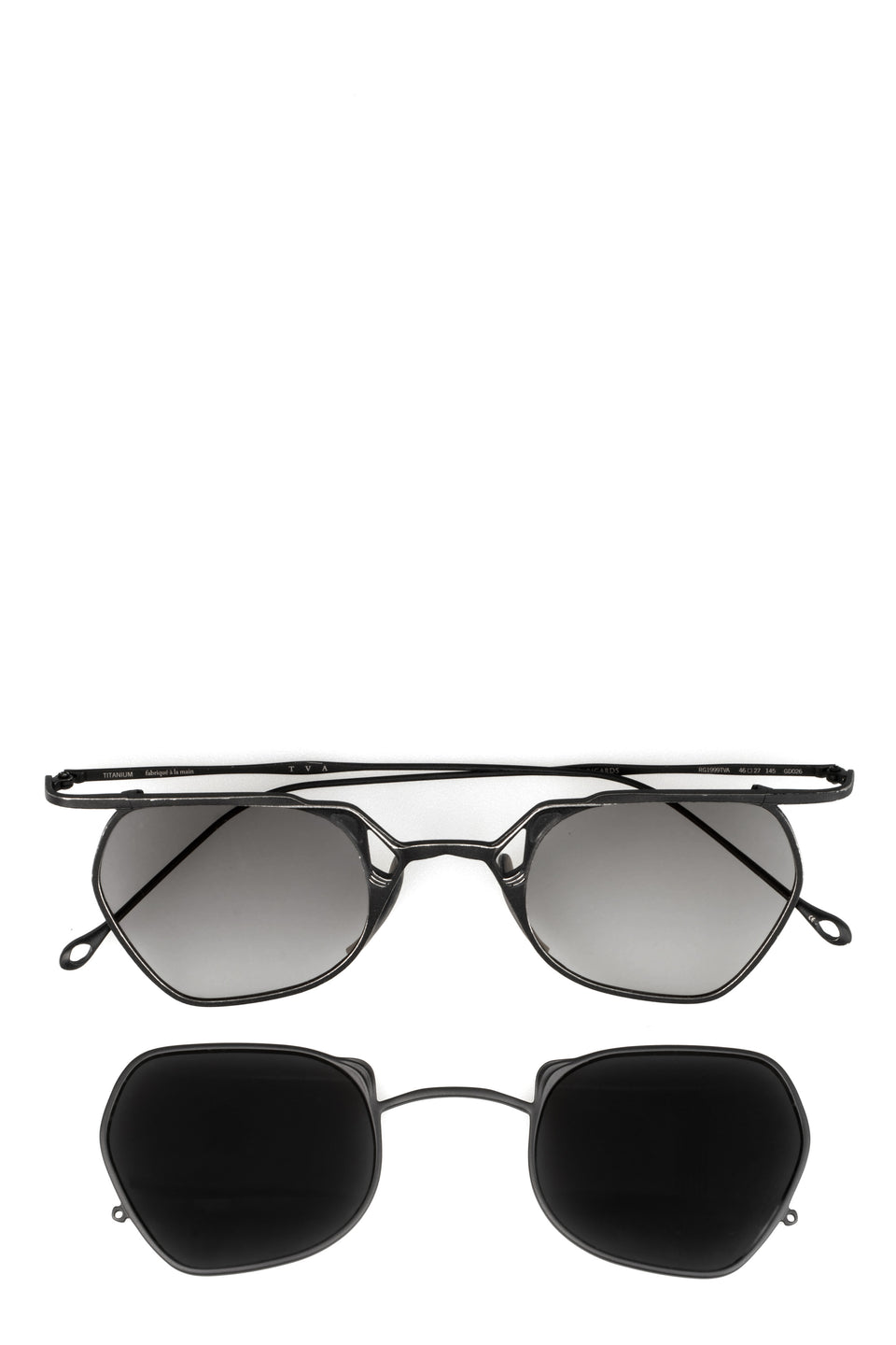 Hexagonal titanium clip-on sunglasses, Black