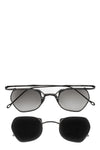 Hexagonal titanium clip-on sunglasses, Black