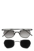 Hexagonal titanium clip-on sunglasses, Black