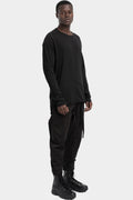 Staple spine detail cotton raglan long sleeve t-shirt, Black