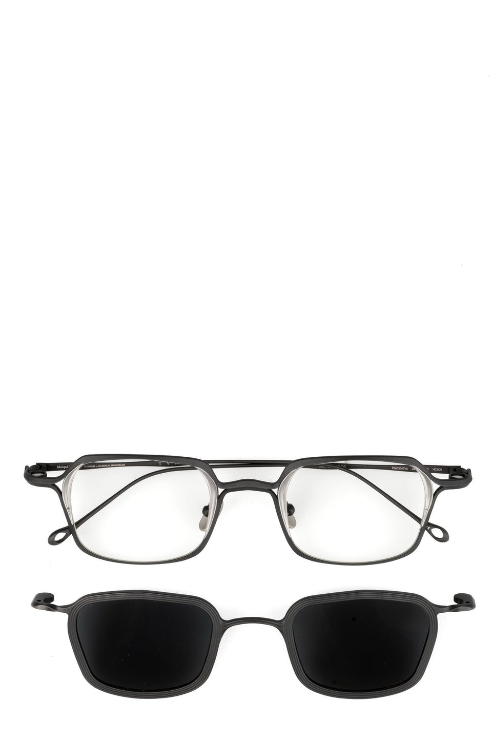 Two-tone hexagonal titanium clip-on sunglasses, Black