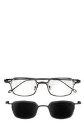 Two-tone hexagonal titanium clip-on sunglasses, Black