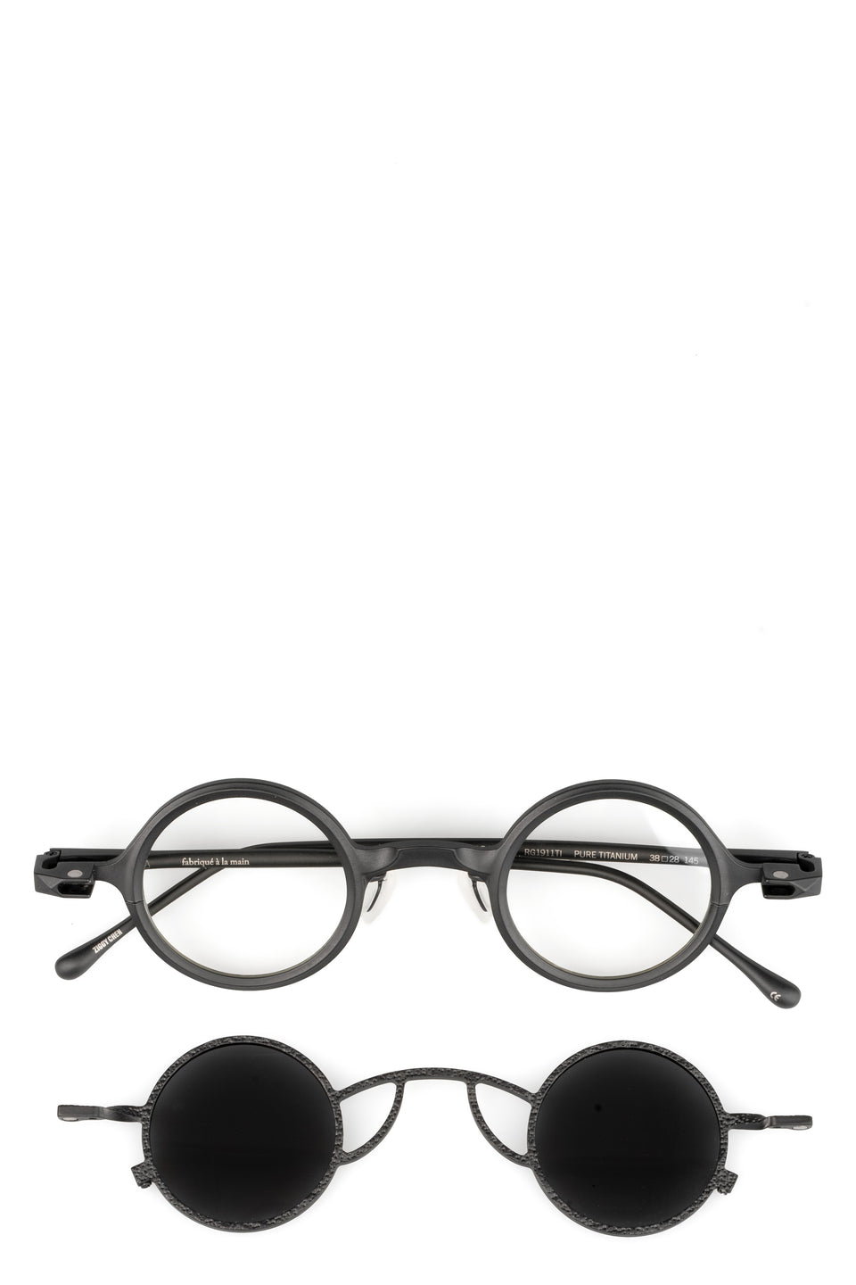 Round titanium clip-on sunglasses, Black