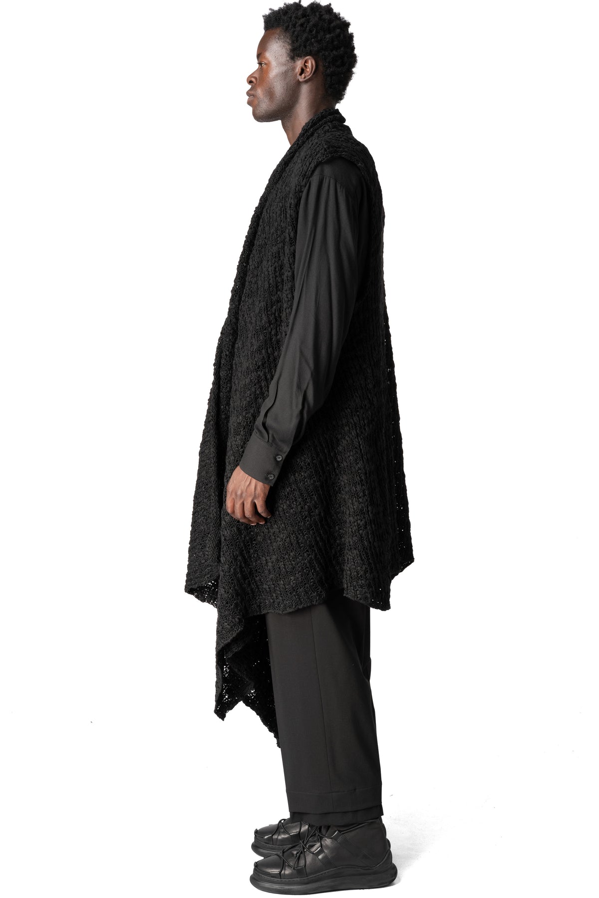 La Haine Inside Us | AW26 - Asymmetric wool-blend bouclé gilet, Black W5521