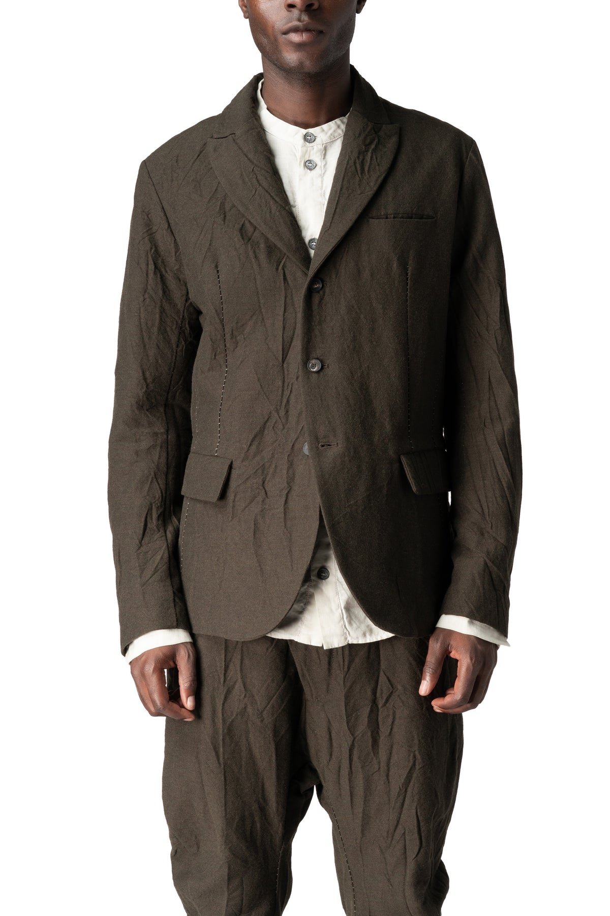 Masnada | AW26 - Crushed wool and linen 3 button jacket, Mocha M3735