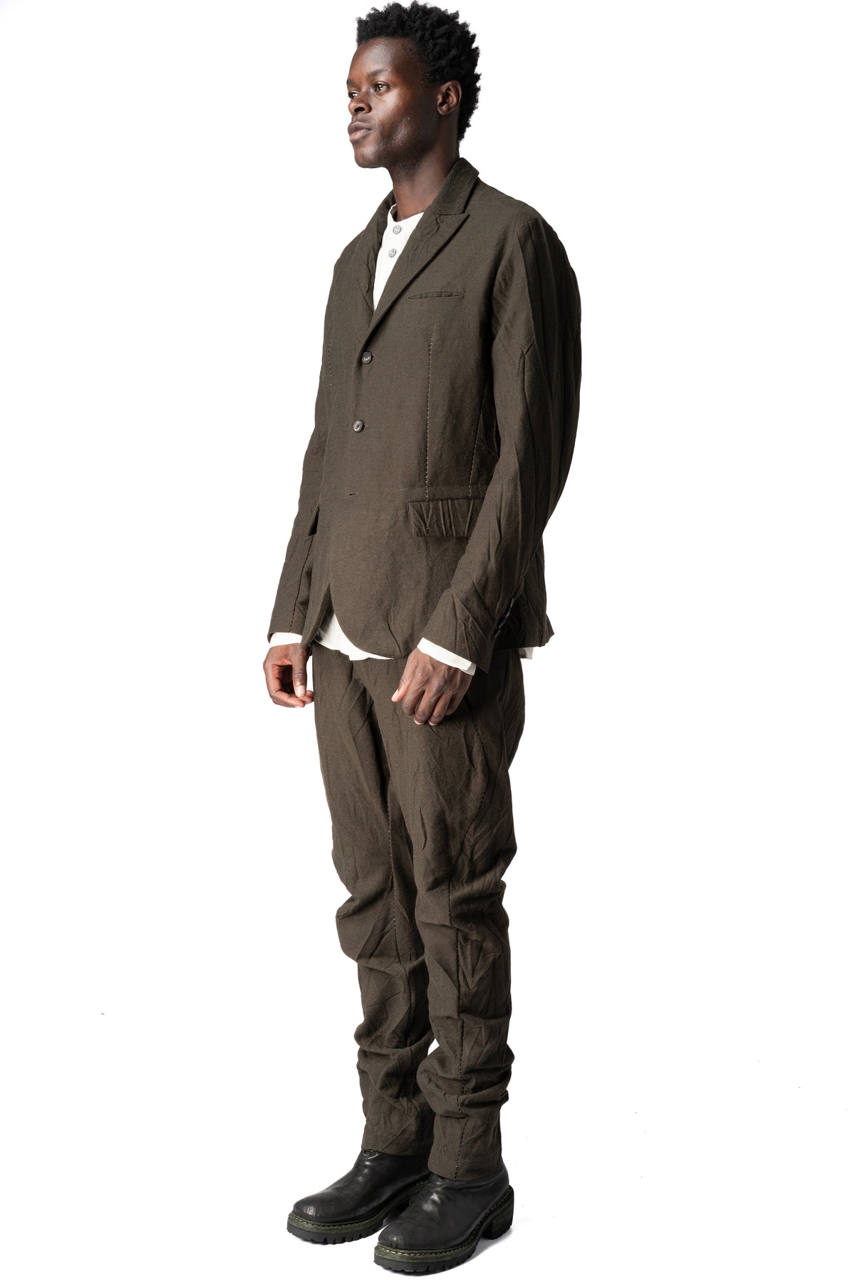 Masnada | AW26 - Crushed wool and linen 3 button jacket, Mocha M3735