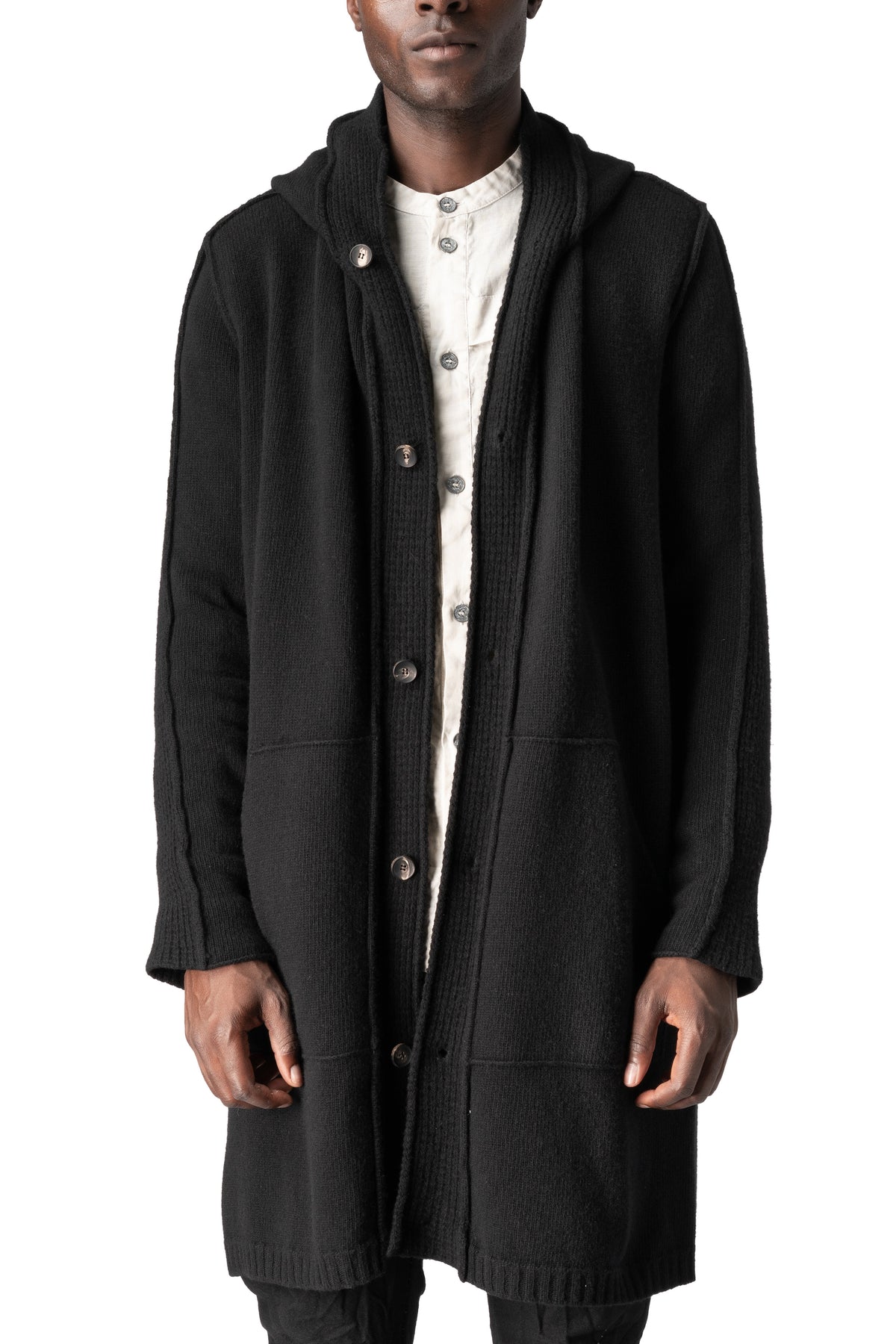 Masnada | AW26 - Hooded lambswool knit sweater, Black M37A03