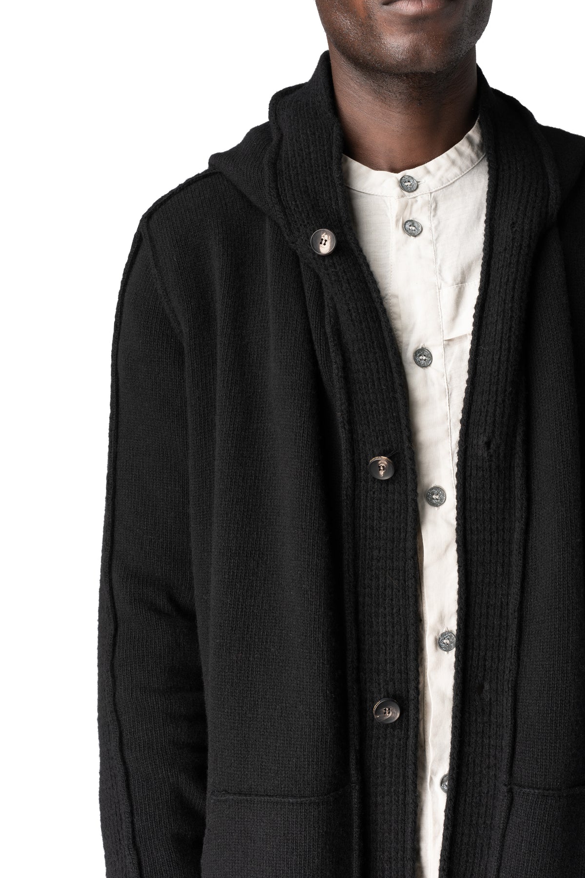 Masnada | AW26 - Hooded lambswool knit sweater, Black M37A03
