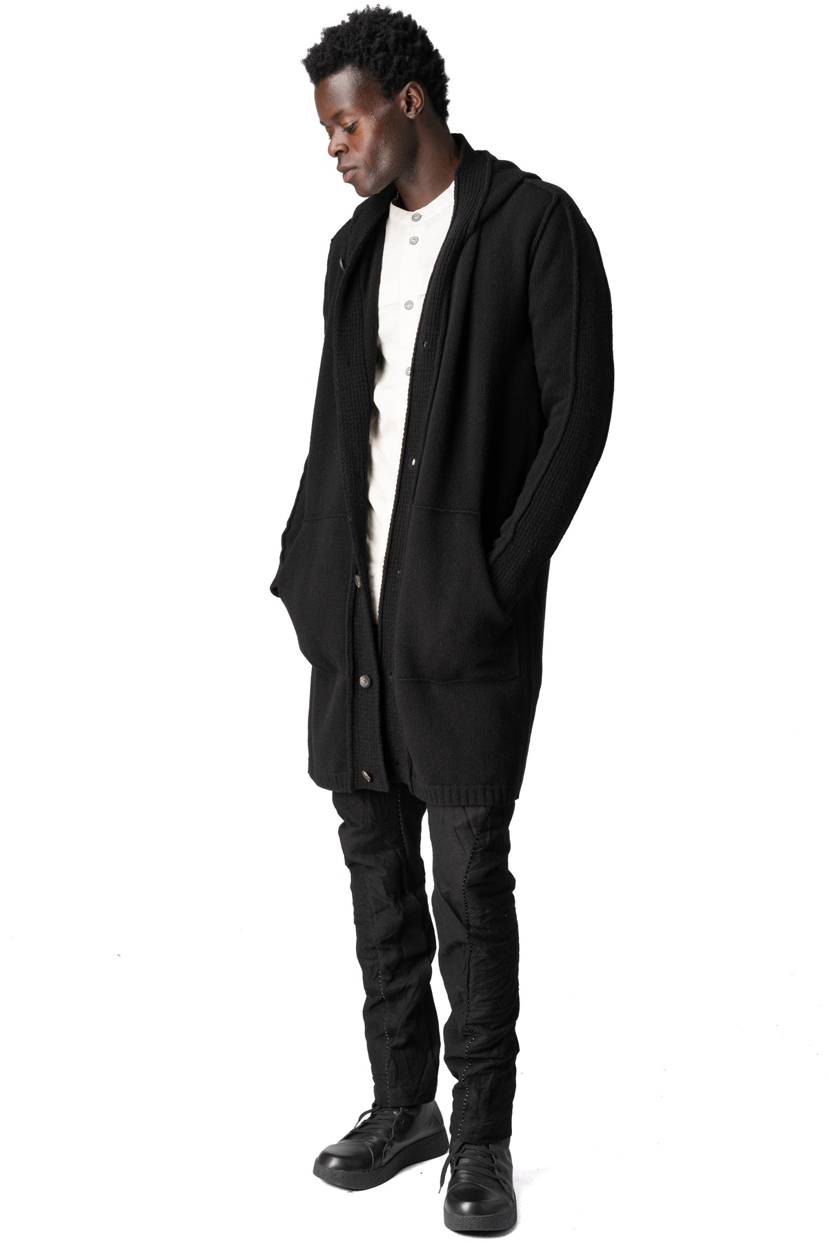 Masnada | AW26 - Hooded lambswool knit sweater, Black M37A03