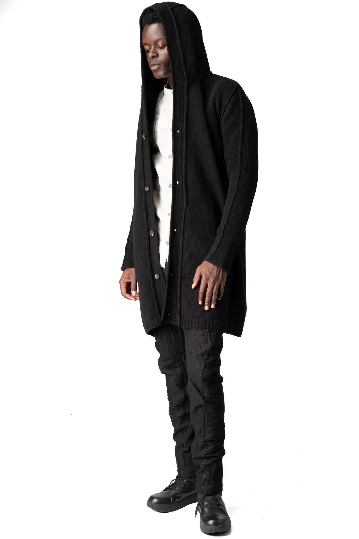 Masnada | AW26 - Hooded lambswool knit sweater, Black M37A03