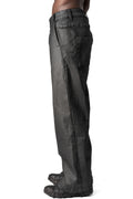 Wide Coated stretch denim trousers