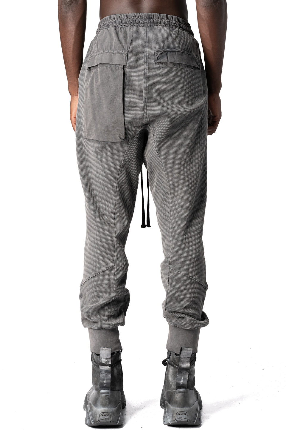 Waffled cotton drawstring pants, Dark used grey