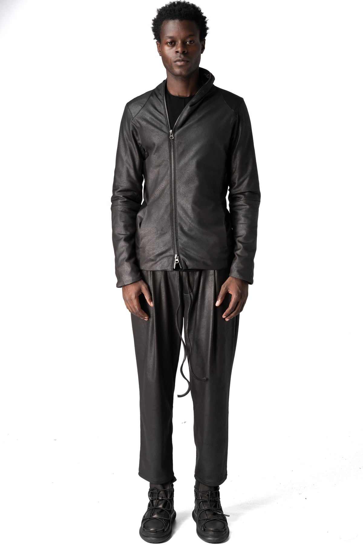 Never Enough | AW26 - Eco vegan leather zip sweatshirt, Black MSW015