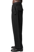 Hand stitch flap pocket wool tweed pants, Black