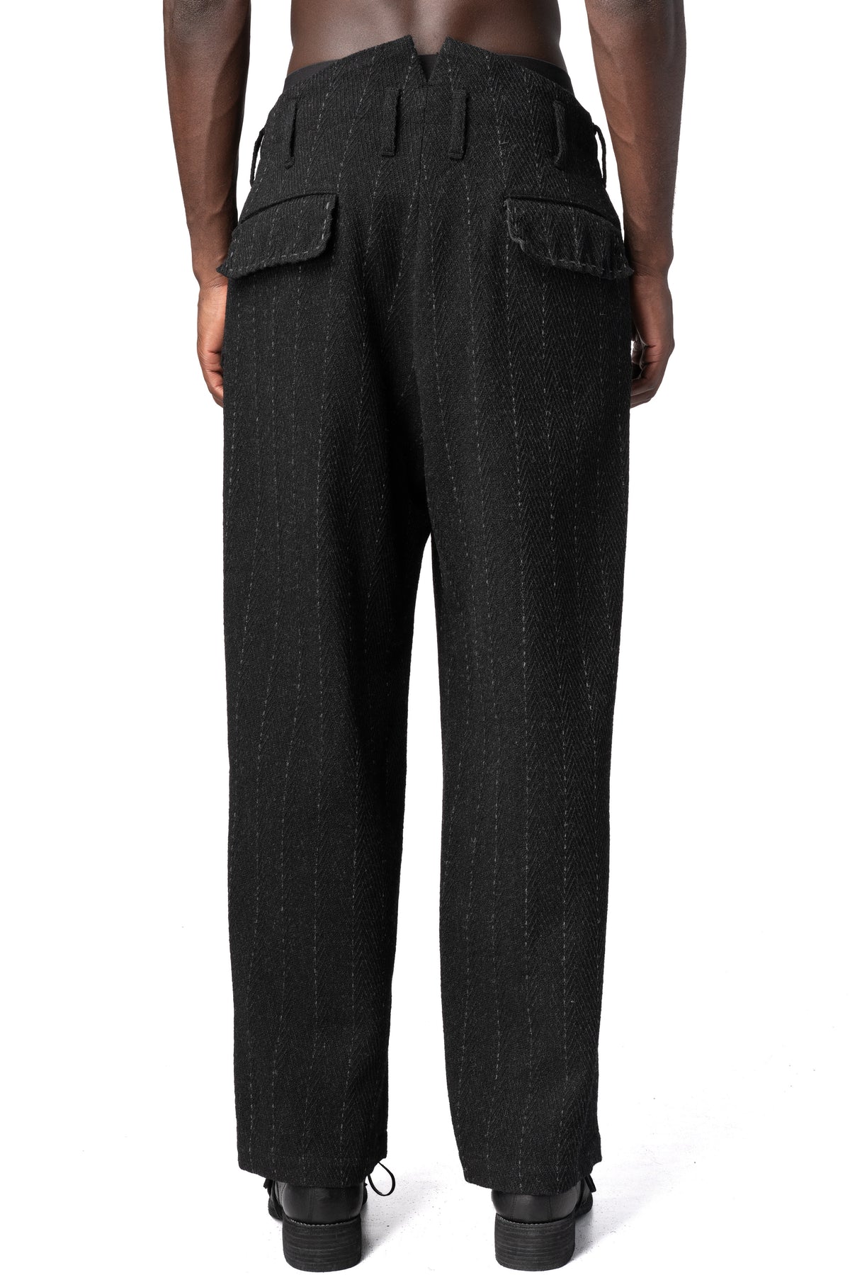 Y's Yohji Yamamoto | AW26 - Hand stitch flap pocket wool tweed pants, Black MW-P21-106
