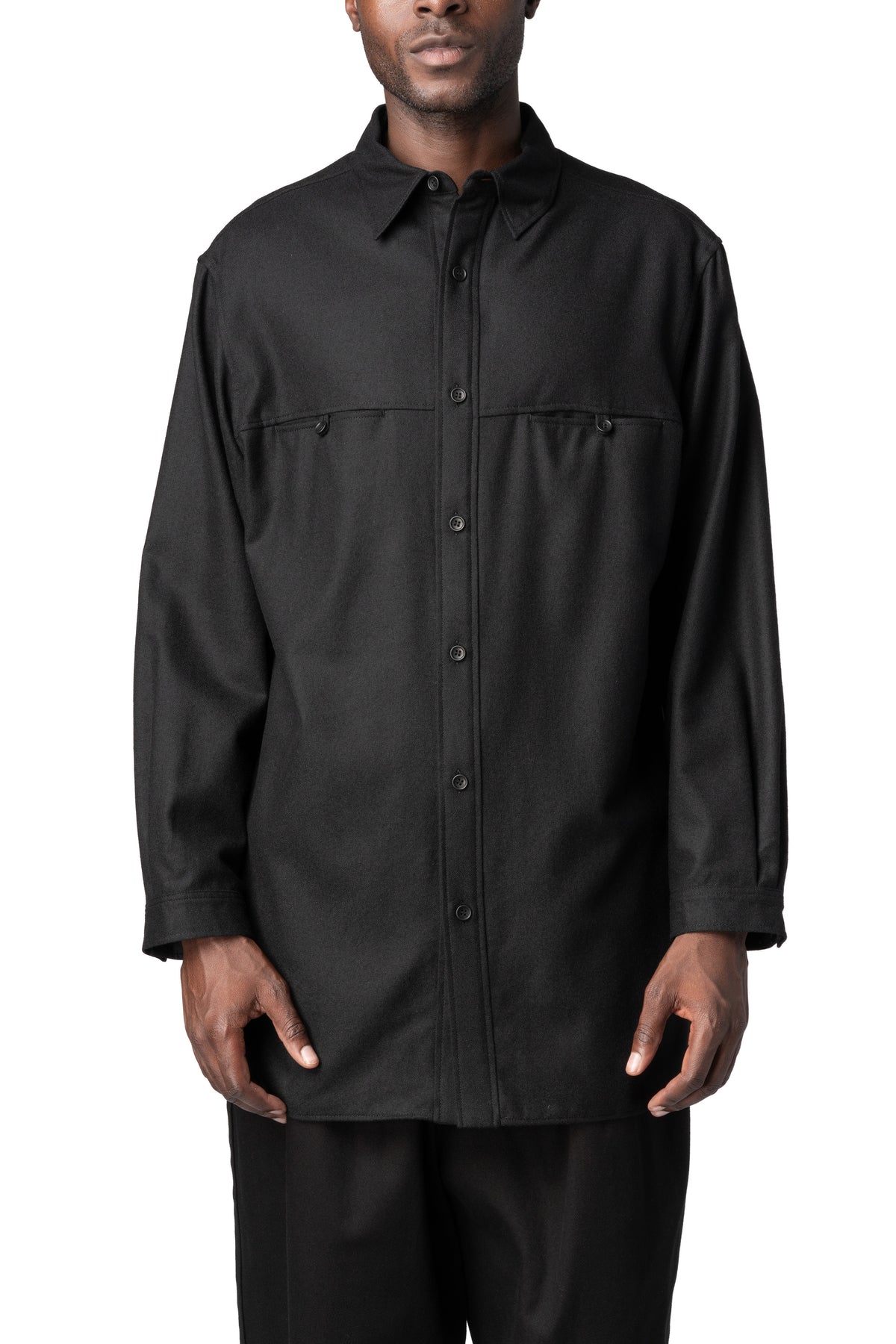 Y's Yohji Yamamoto | AW26 - Chest panel wool blouse shirt, Black MW-B16-110